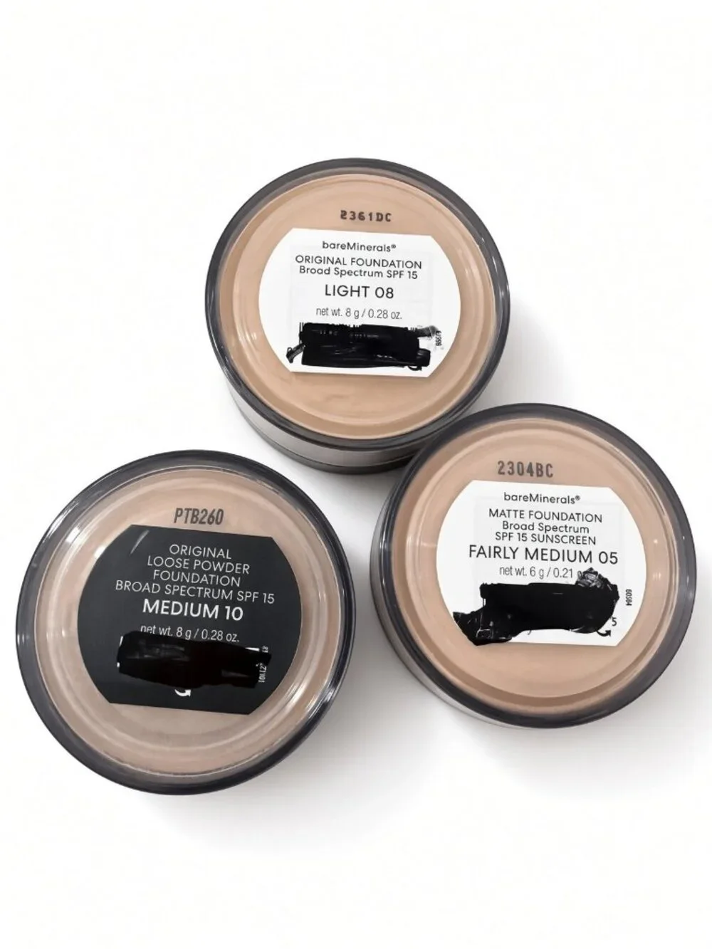 bareMinerals 3-Pc Lot Foundation Light 08 Medium 10 Fairly Medium 05 SPF 15 NWT